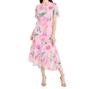 NEW MAGGY LONDON short sleeve floral midi dress in pink floral